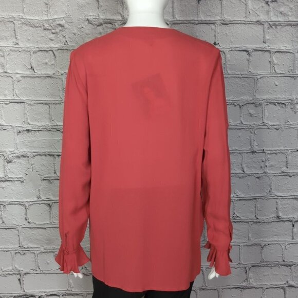 Diane Von Furstenberg Red Silk Ruffle Trim Blouse, Women's Small - Picture 5 of 9